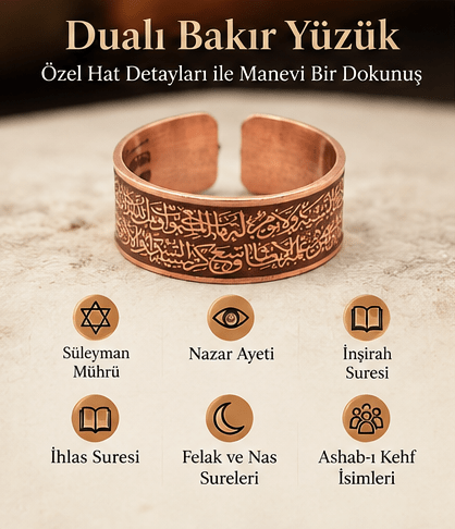 Ayetel Kürsi Bakır Bileklik Kolye Yüzük Seti - South Copper