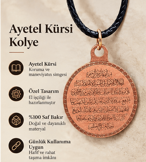 Ayetel Kürsi Bakır Bileklik Kolye Yüzük Seti - South Copper