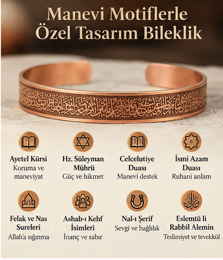 Ayetel Kürsi Bakır Bileklik Kolye Yüzük Seti - South Copper