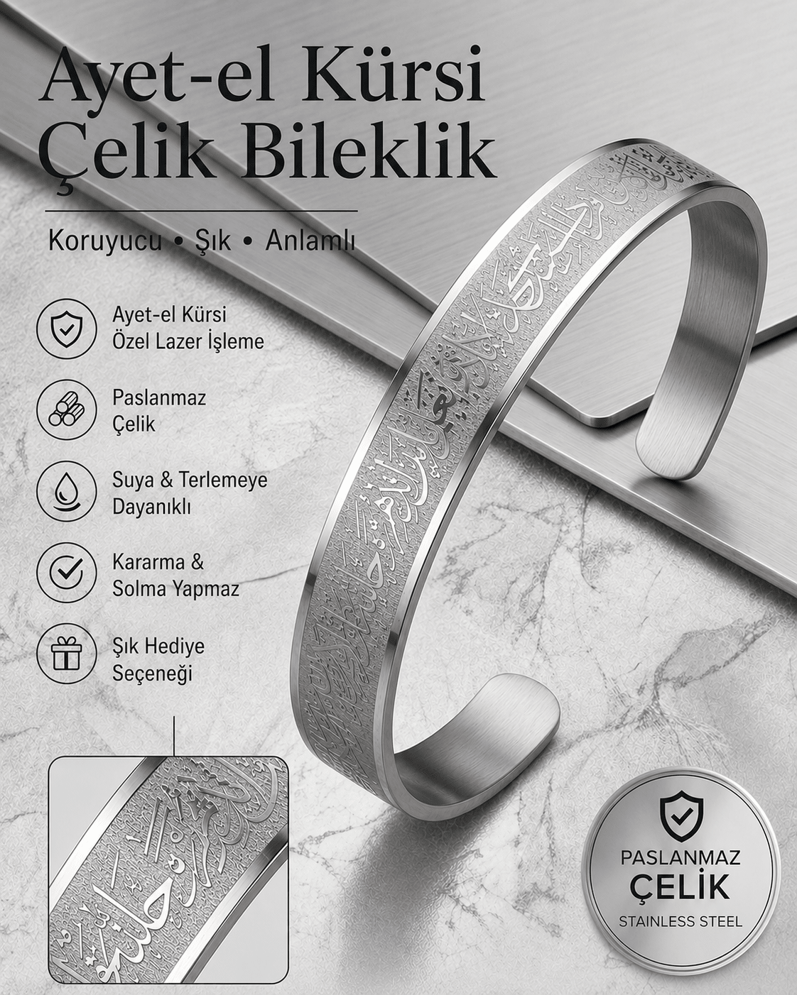 Çelik Ayetel Kürsi Bileklik - South Copper